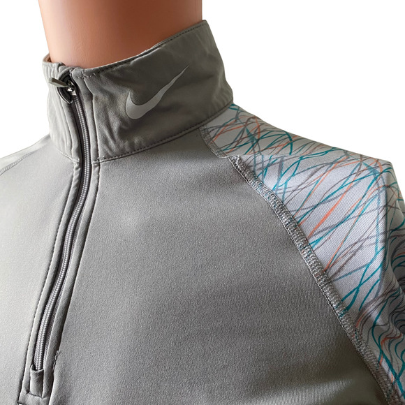Nike Pro Combat Dri-Fit Women Compression Shirt Medium Grey Quarter Zip Pullover - Picture 2 of 9